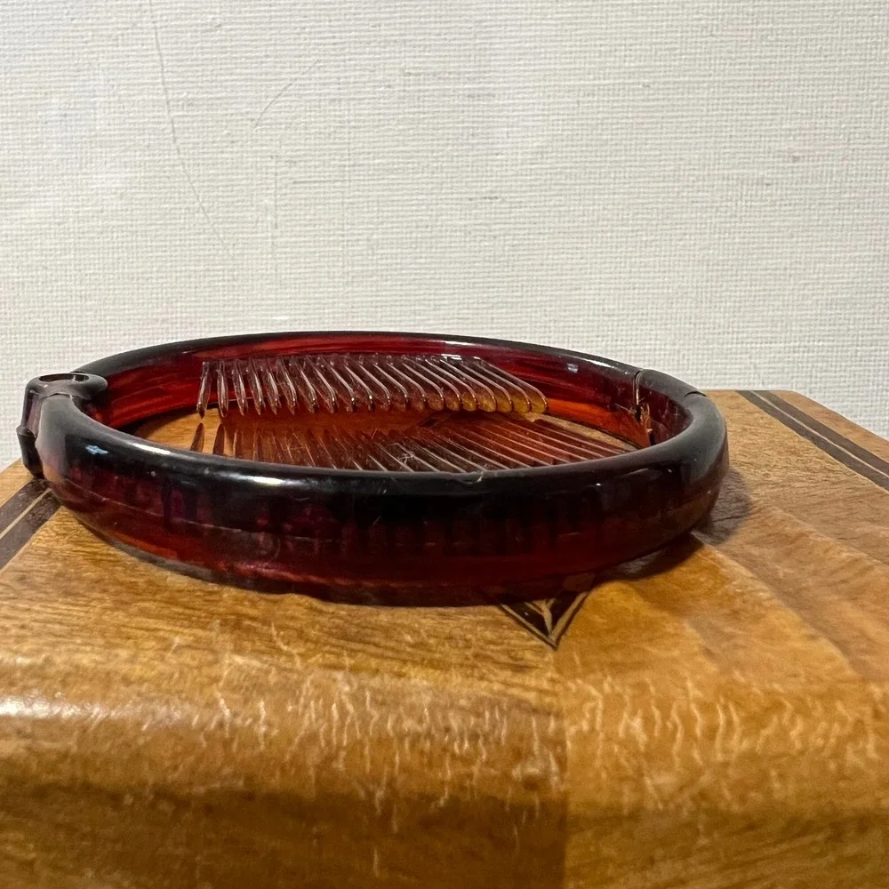 Vintage Amber Tortoiseshell Circular Folding Hair Comb Hinged ring retro updo